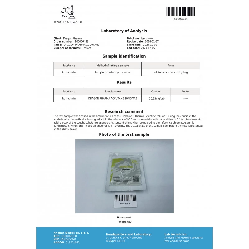 accutane laboratory test report