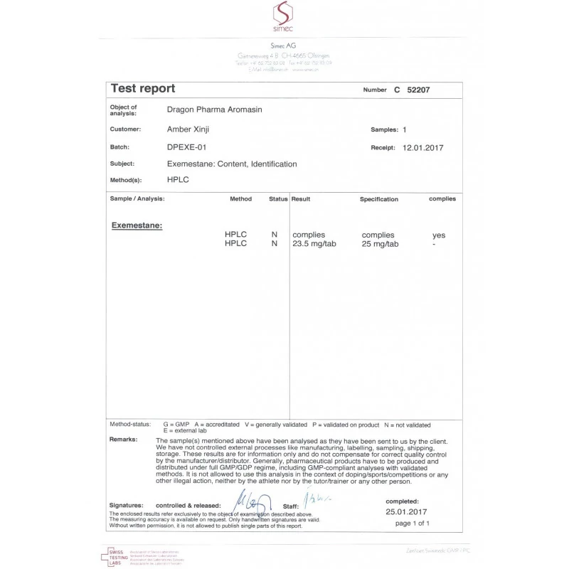 aromasin laboratory test report