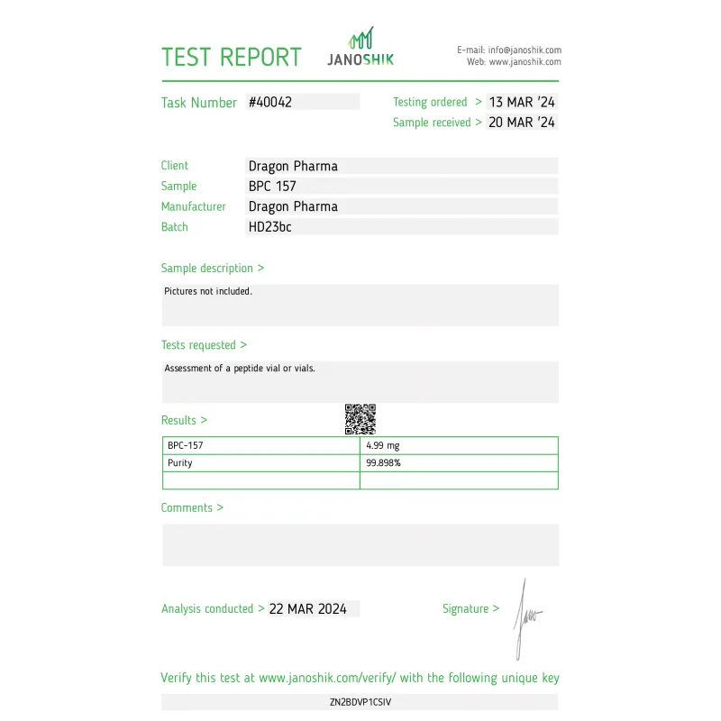 bpc 157 laboratory test report