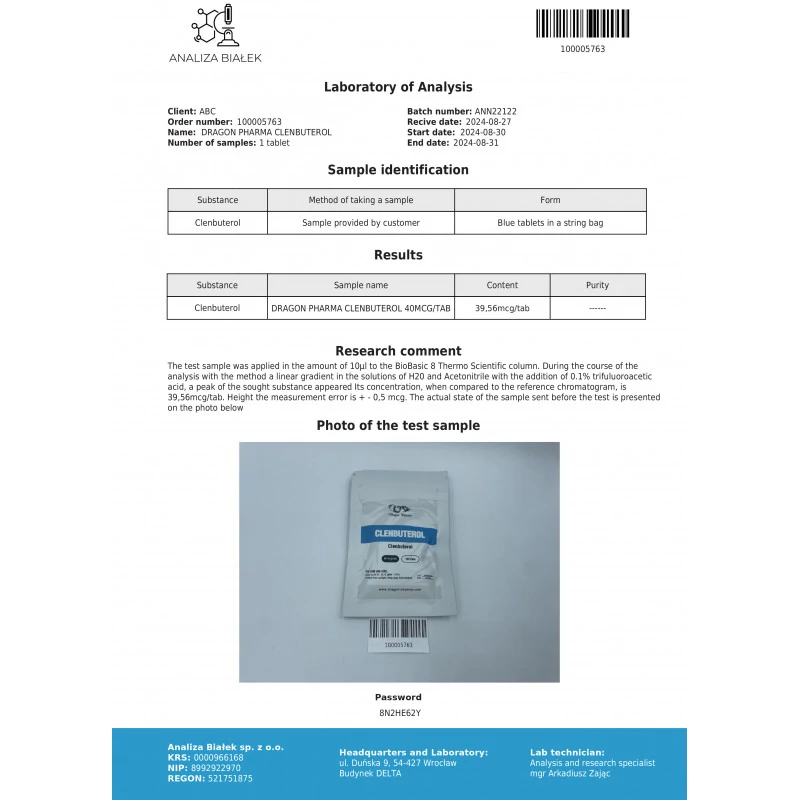 clenbuterol laboratory test report