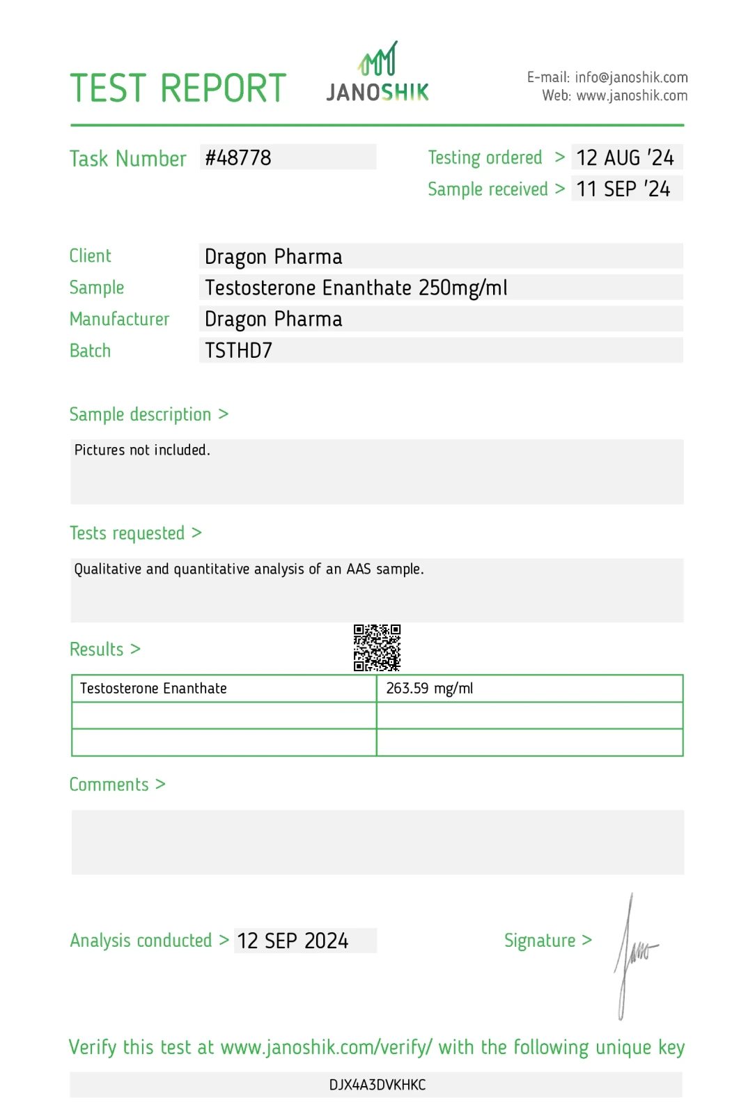 enantat 250 laboratory test report