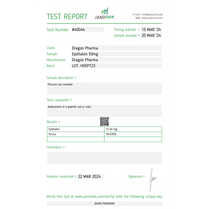 epitalon laboratory test report