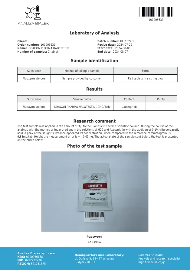 halotestin laboratory test report