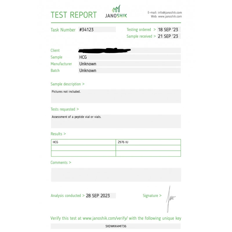 hcg 2500 iu laboratory test report