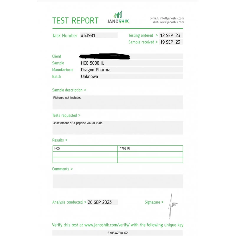 hcg 5000 iu laboratory test report