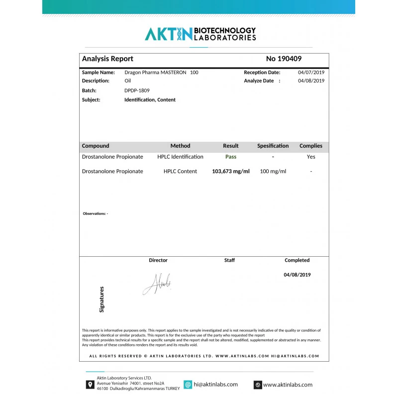 masteron 100 laboratory test report