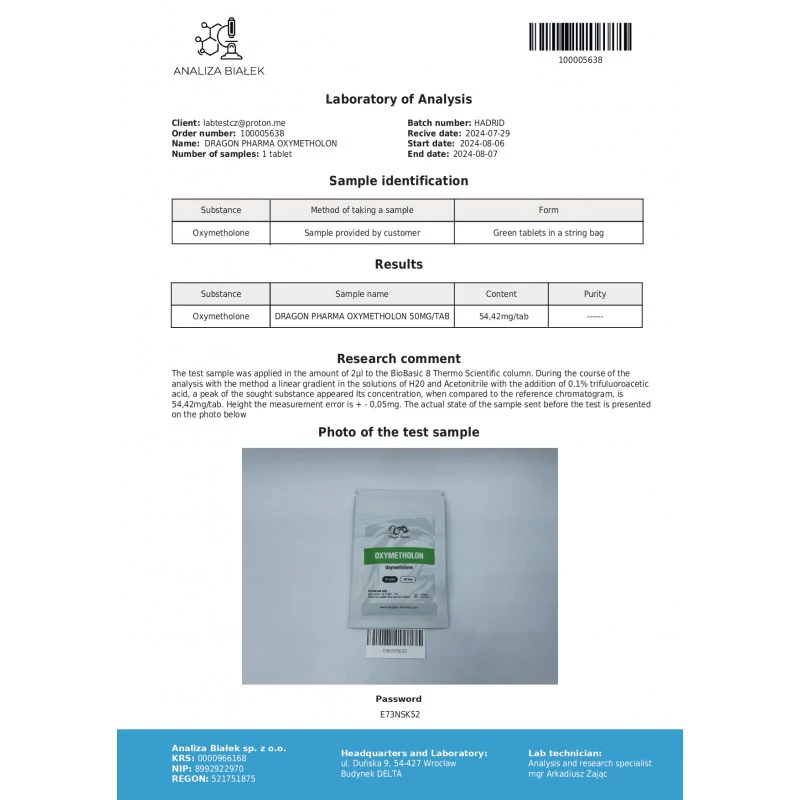 oxymetholon laboratory test report