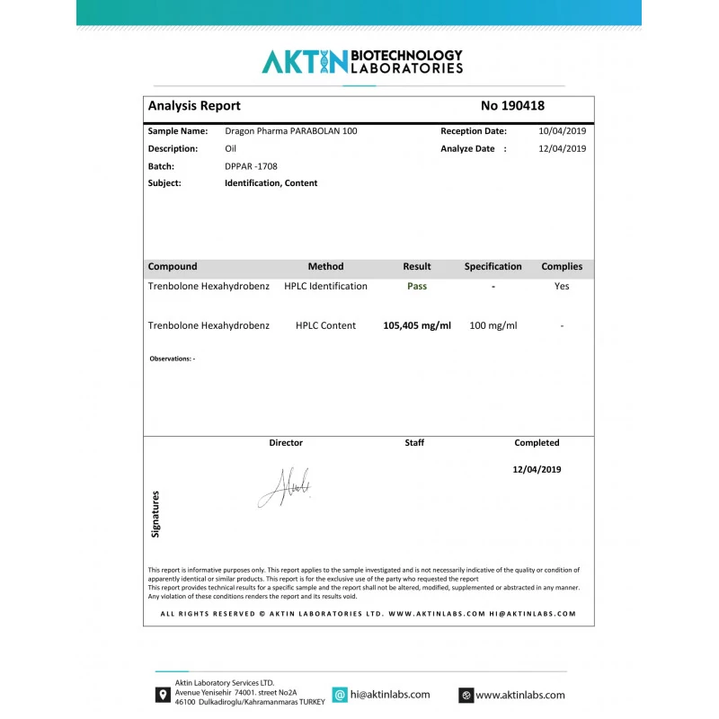 parabolan laboratory test report