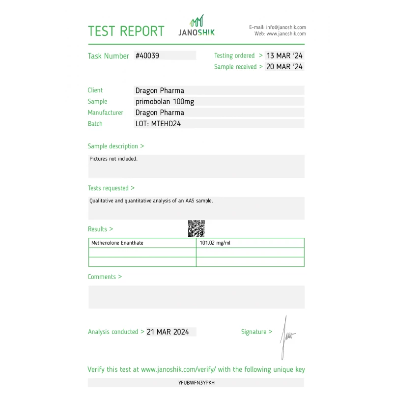 primobolan 100 laboratory test report