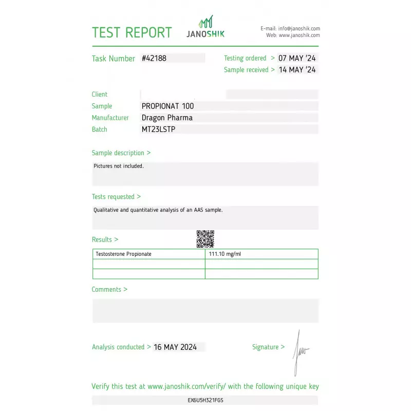 propionat 100 laboratory test report