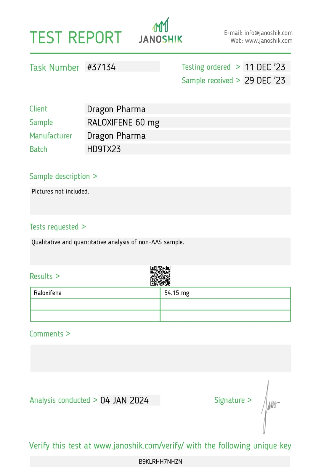 raloxifene laboratory test report