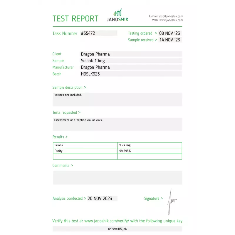 selank laboratory test report