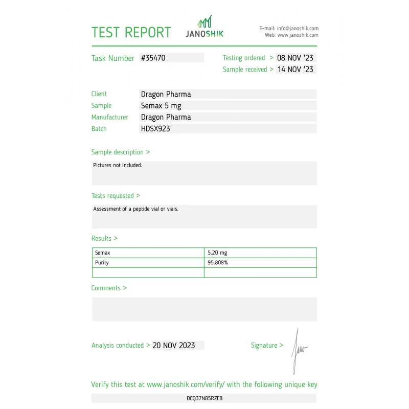 semax laboratory test report