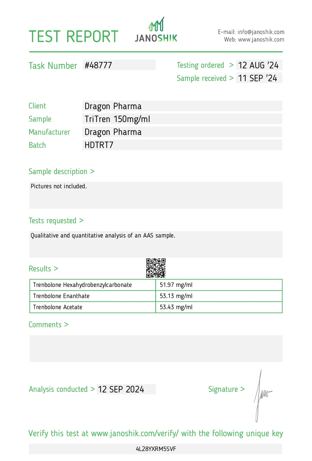 tri tren laboratory test report