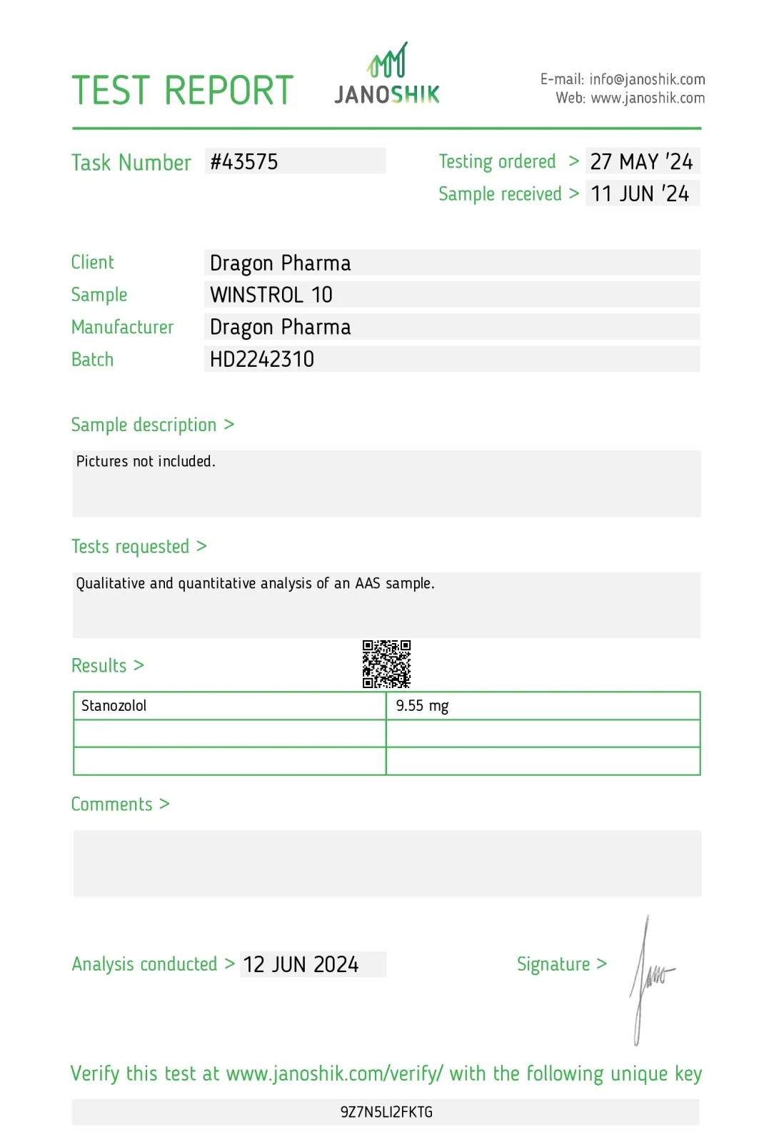 winstrol 10 laboratory test report