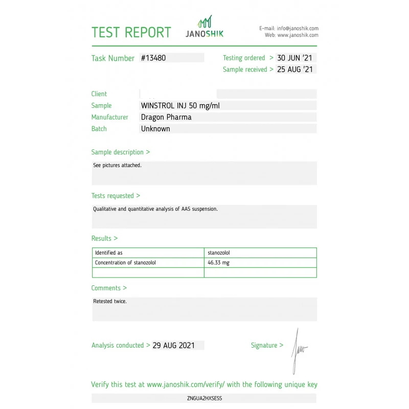 winstrol inj laboratory test report